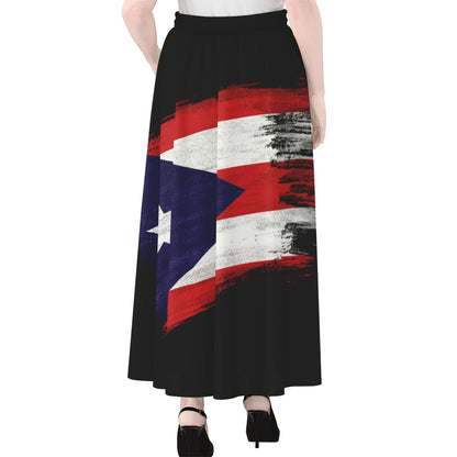 Flag Of Puerto Rico Print Chiffon Maxi Skirt