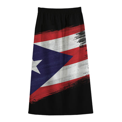 Flag Of Puerto Rico Print Cotton Front Slit Maxi Skirt