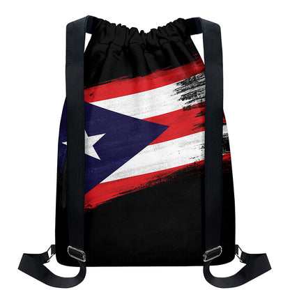 Flag Of Puerto Rico Print Drawstring Backpack