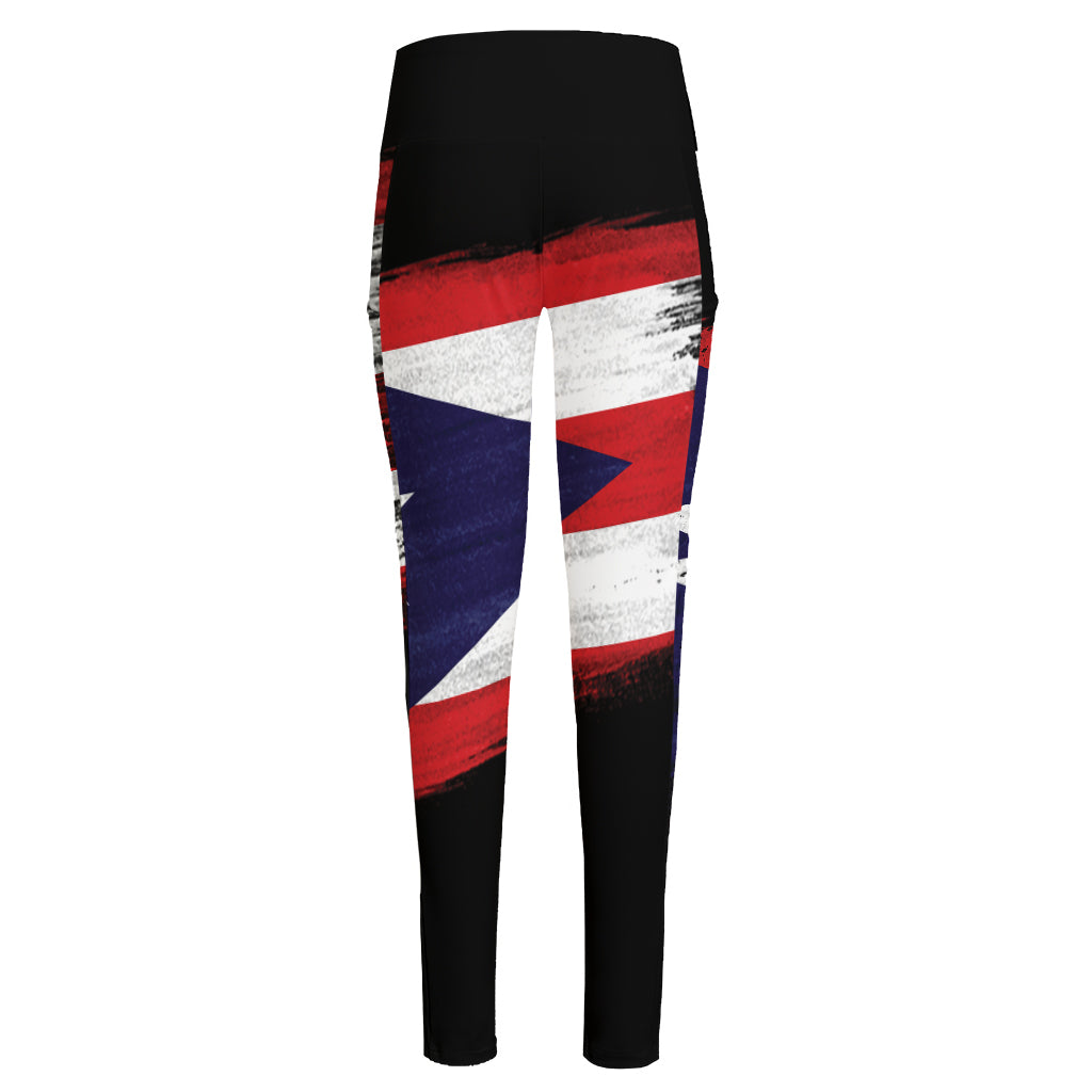 Flag Of Puerto Rico Print High-Waisted Pocket Leggings