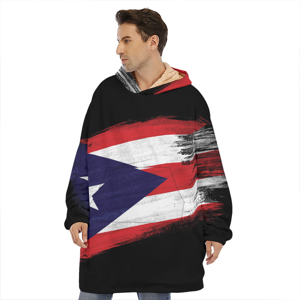 Flag Of Puerto Rico Print Hoodie Blanket