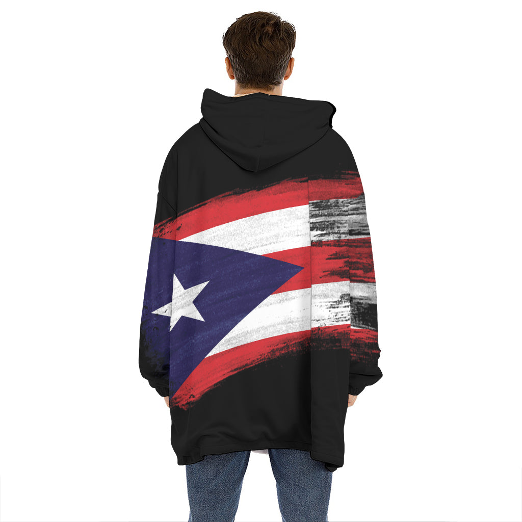 Flag Of Puerto Rico Print Hoodie Blanket