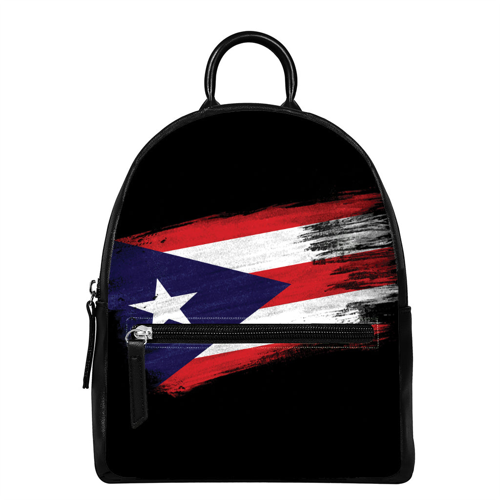 Flag Of Puerto Rico Print Leather Backpack
