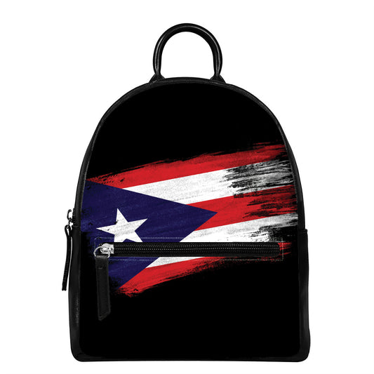 Flag Of Puerto Rico Print Leather Backpack