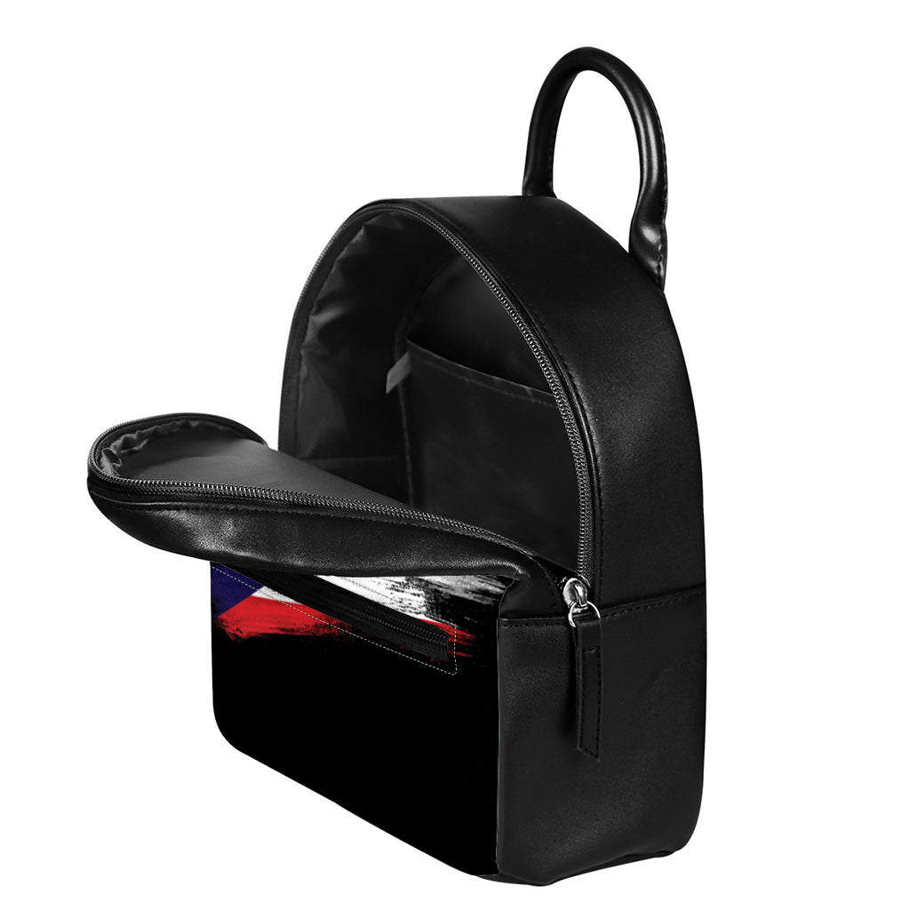 Flag Of Puerto Rico Print Leather Backpack