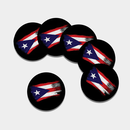 Flag Of Puerto Rico Print Leather Coaster Set