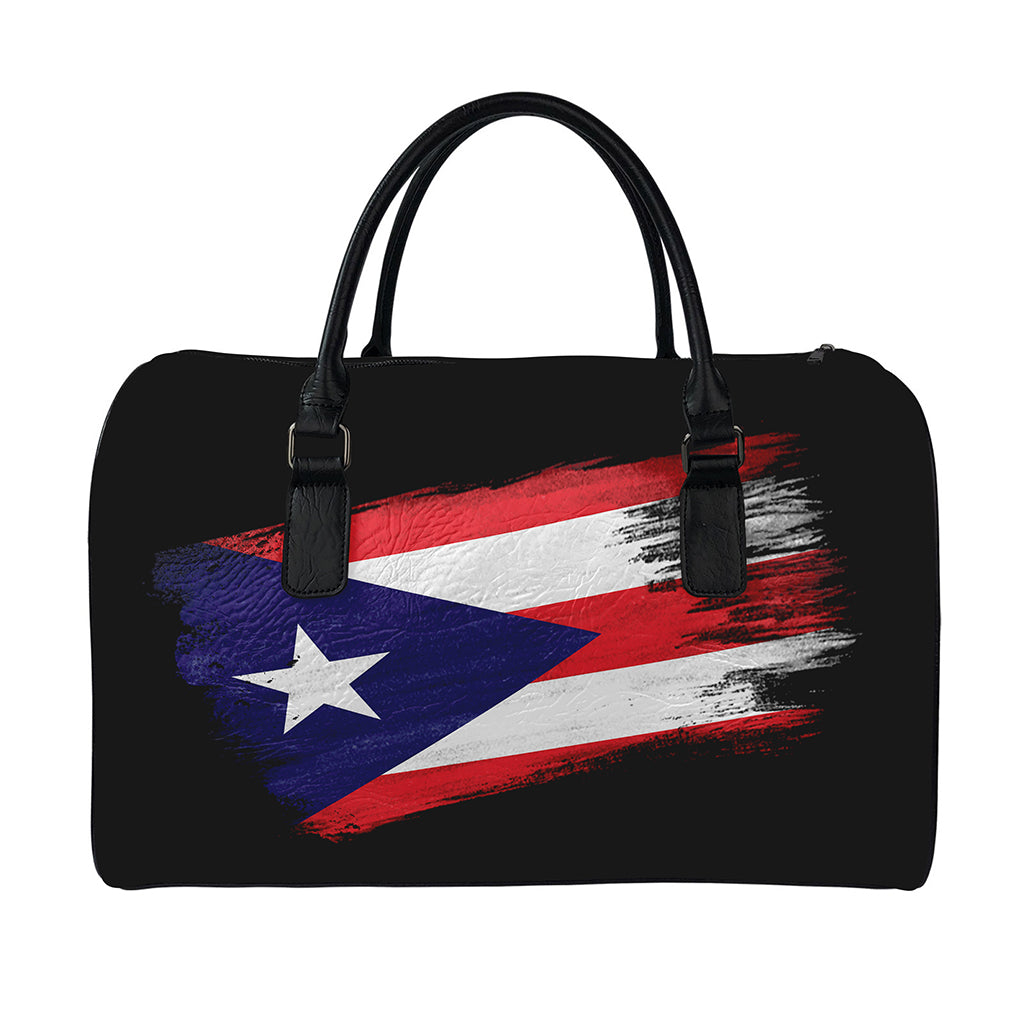 Flag Of Puerto Rico Print Leather Duffle Bag