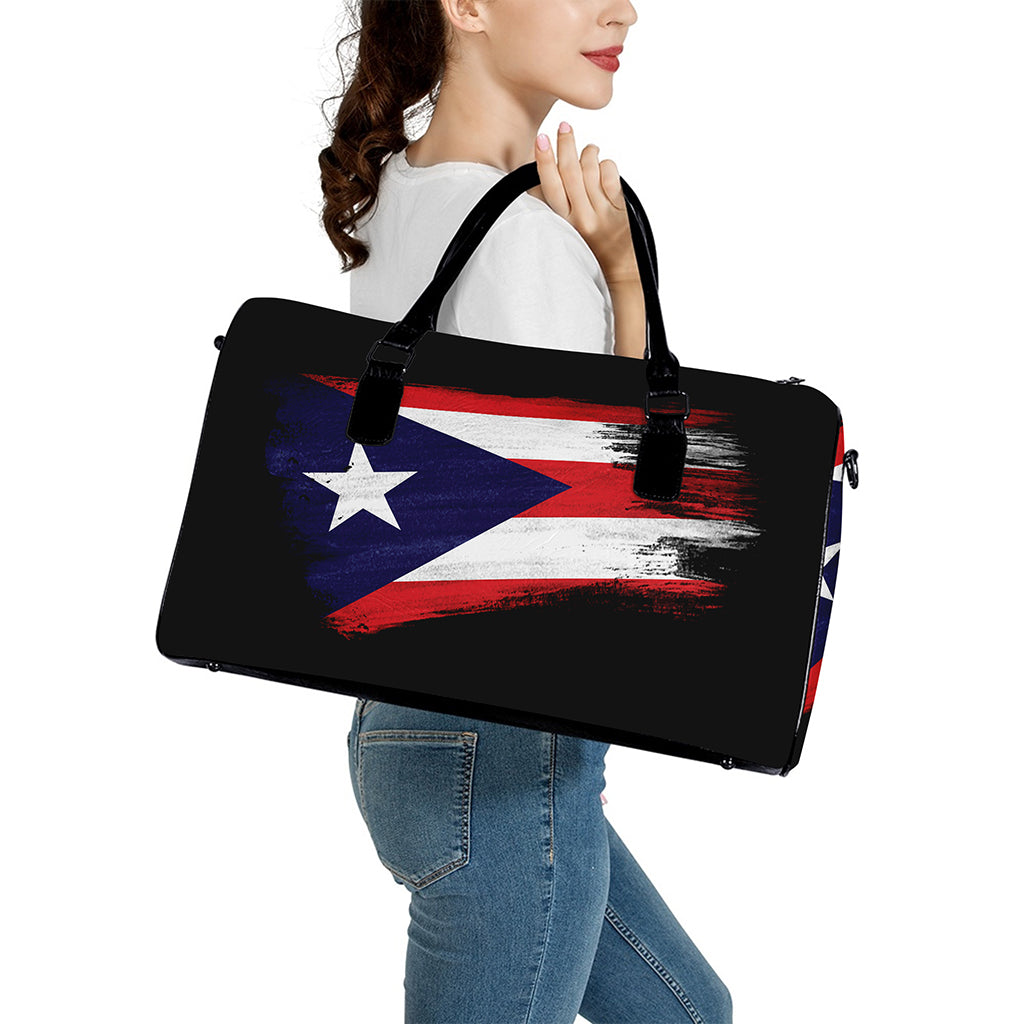 Flag Of Puerto Rico Print Leather Duffle Bag