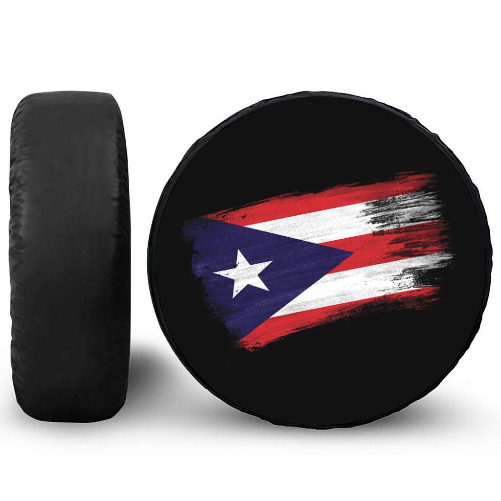 Flag Of Puerto Rico Print Leather Spare Tire Cover