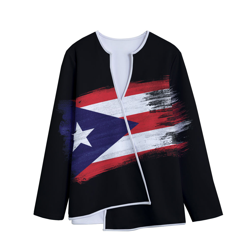 Flag Of Puerto Rico Print Long Sleeve Short Coat