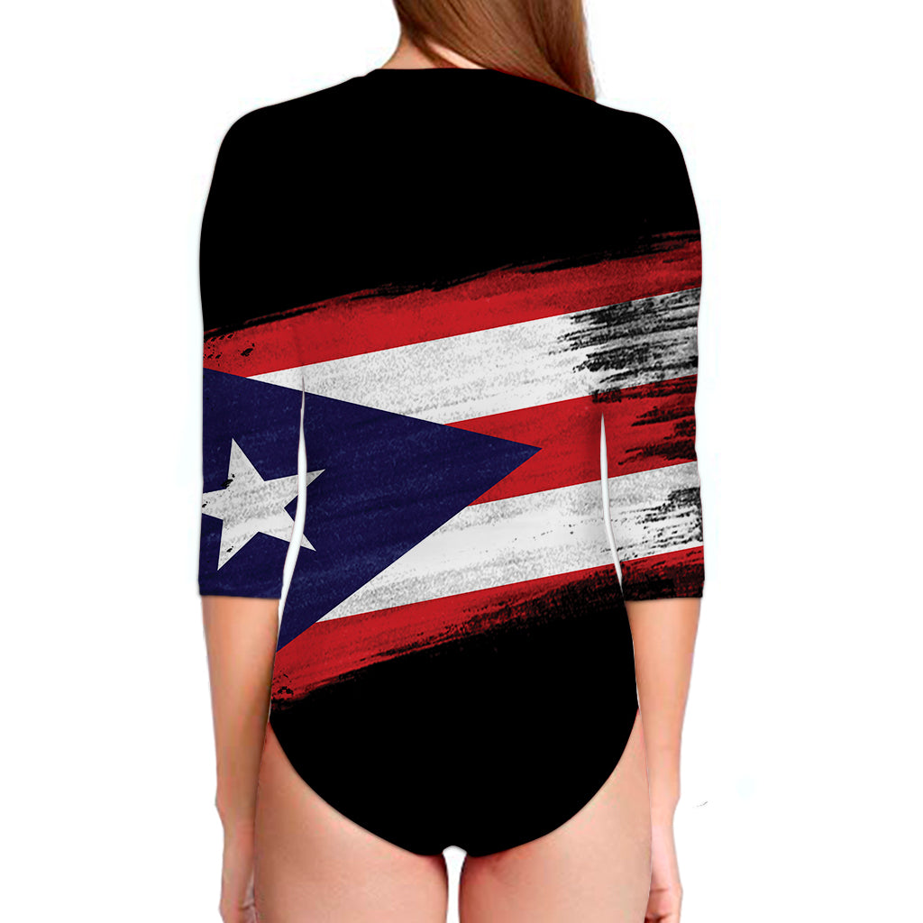 Flag Of Puerto Rico Print Long Sleeve Swimsuit