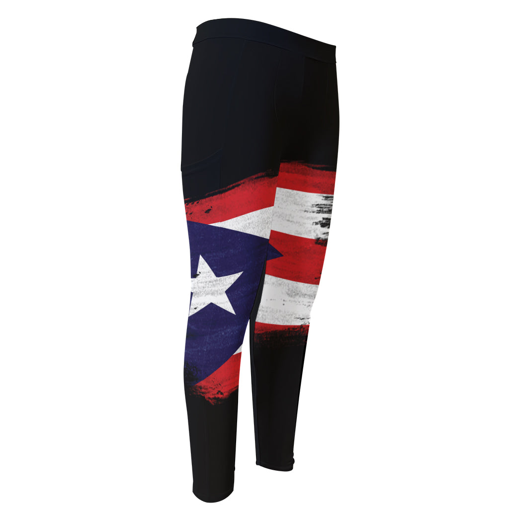 Flag Of Puerto Rico Print Men's Compression Pants
