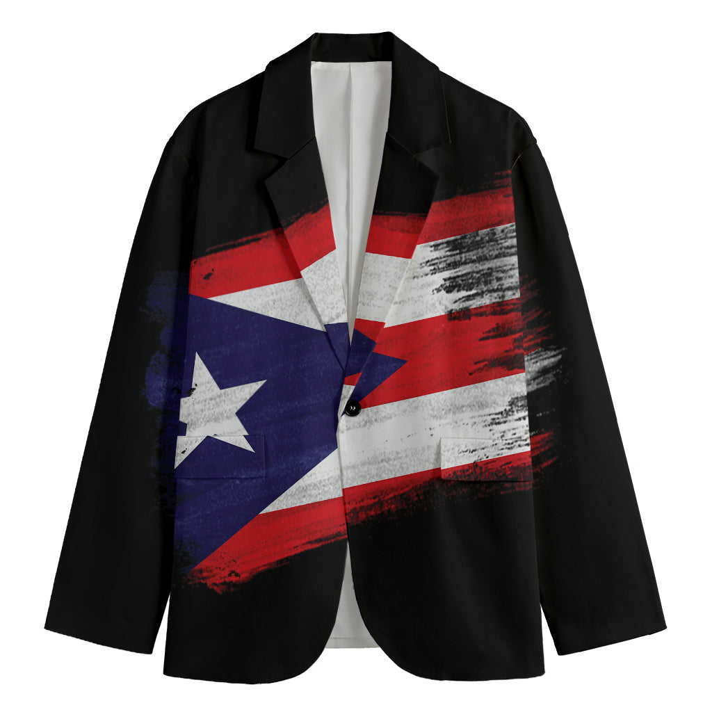 Flag Of Puerto Rico Print Men's Cotton Blazer