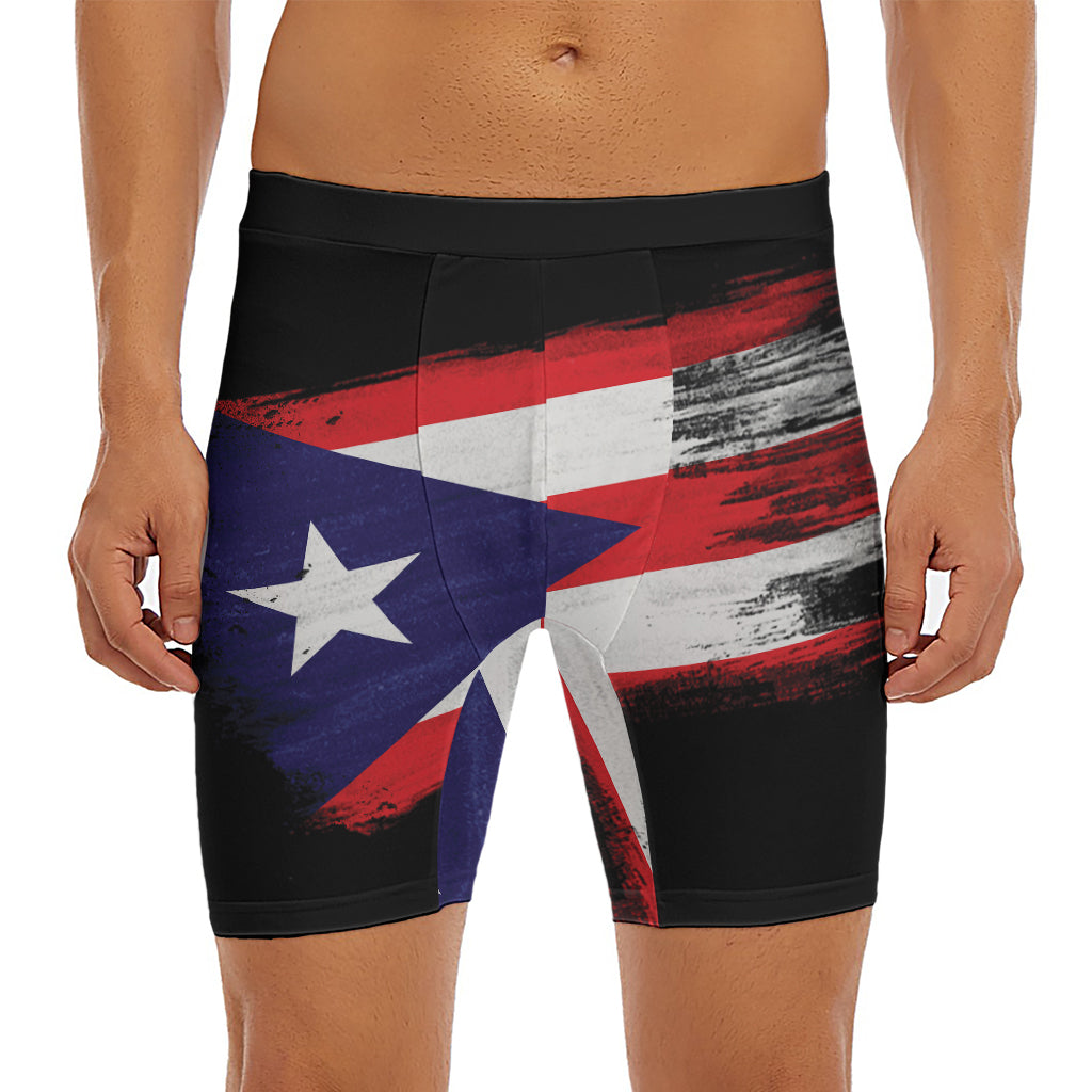 Flag Of Puerto Rico Print Men's Long Boxer Briefs