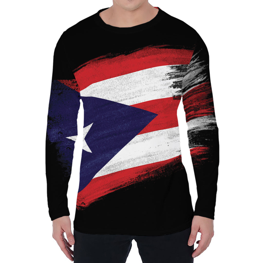 Flag Of Puerto Rico Print Men's Long Sleeve T-Shirt