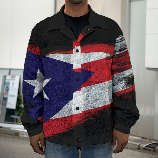 Flag Of Puerto Rico Print Men's Shirt Jacket