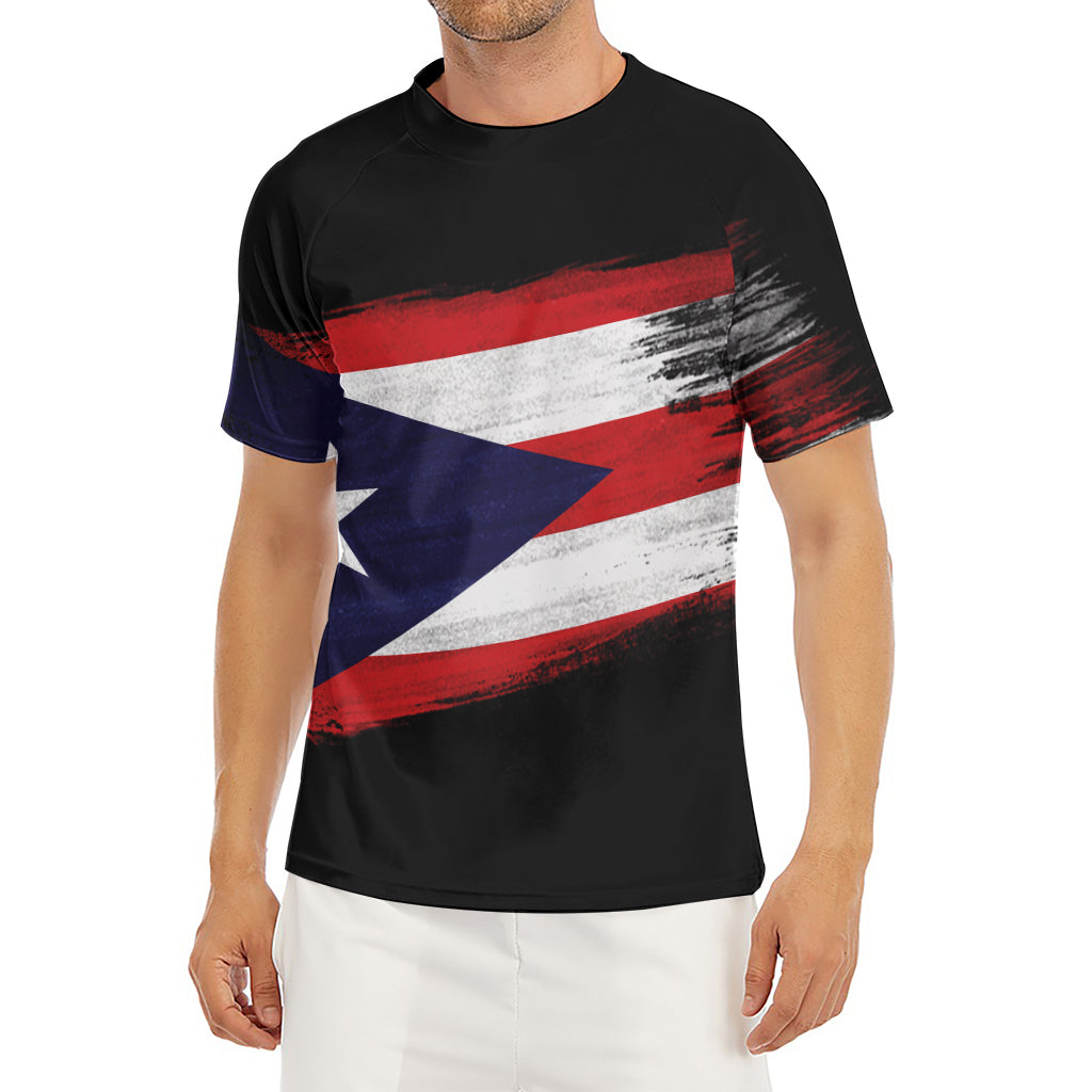 Flag Of Puerto Rico Print Men's Short Sleeve Rash Guard