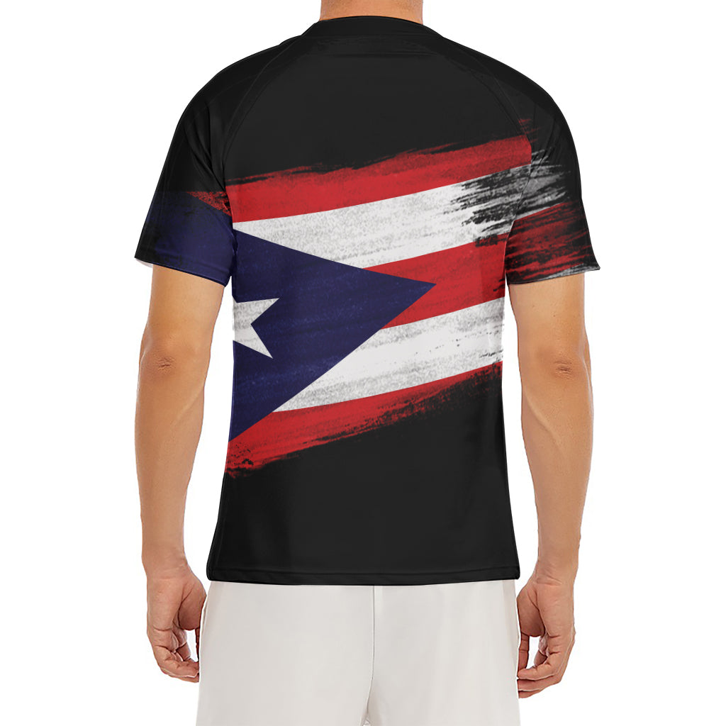Flag Of Puerto Rico Print Men's Short Sleeve Rash Guard