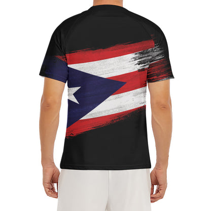Flag Of Puerto Rico Print Men's Short Sleeve Rash Guard