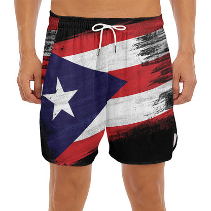 Flag Of Puerto Rico Print Men's Split Running Shorts