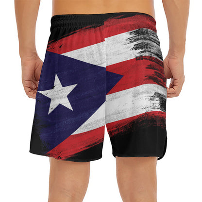 Flag Of Puerto Rico Print Men's Split Running Shorts