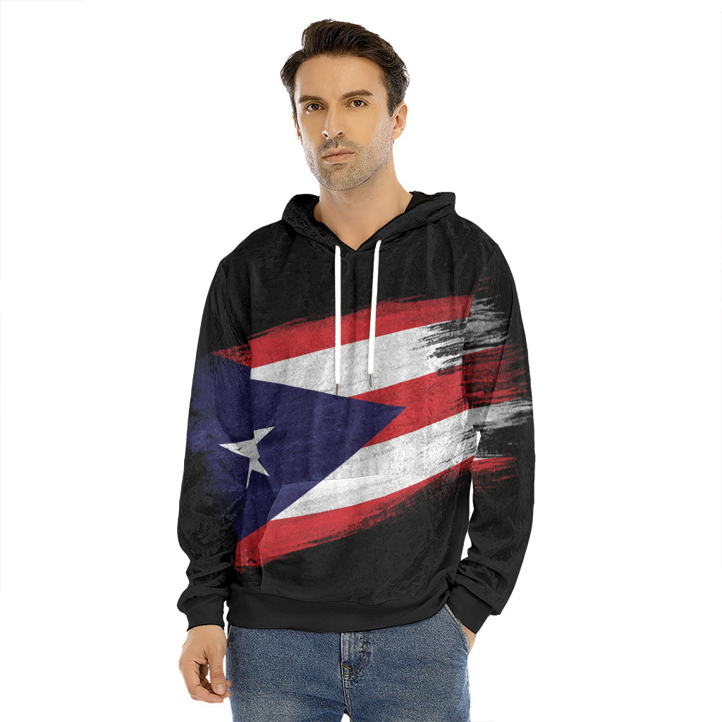 Flag Of Puerto Rico Print Men's Velvet Pullover Hoodie