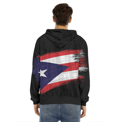 Flag Of Puerto Rico Print Men's Velvet Pullover Hoodie