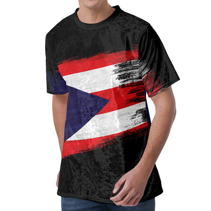 Flag Of Puerto Rico Print Men's Velvet T-Shirt