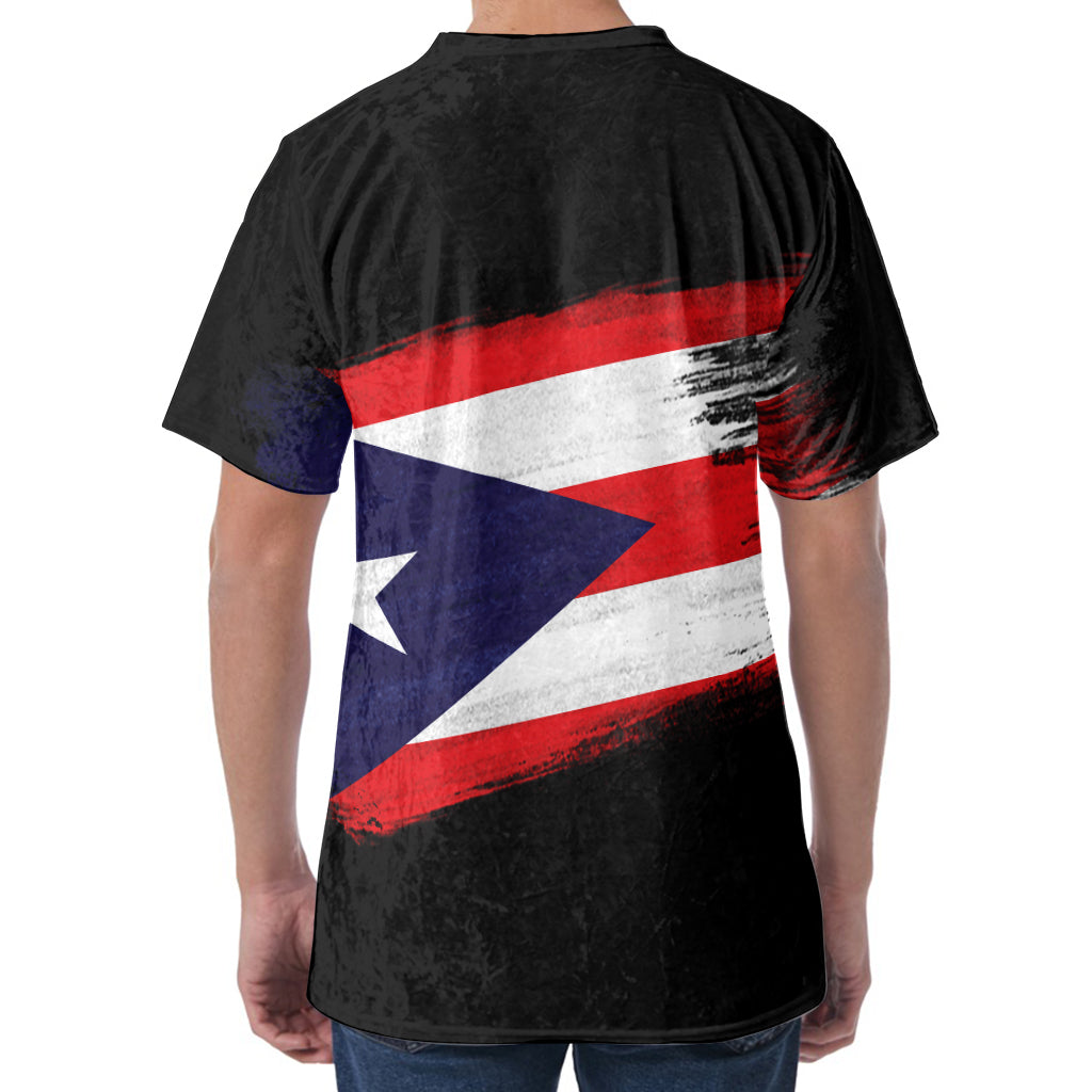 Flag Of Puerto Rico Print Men's Velvet T-Shirt
