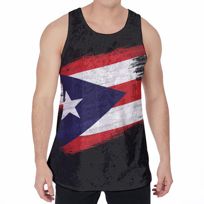 Flag Of Puerto Rico Print Men's Velvet Tank Top