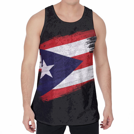 Flag Of Puerto Rico Print Men's Velvet Tank Top