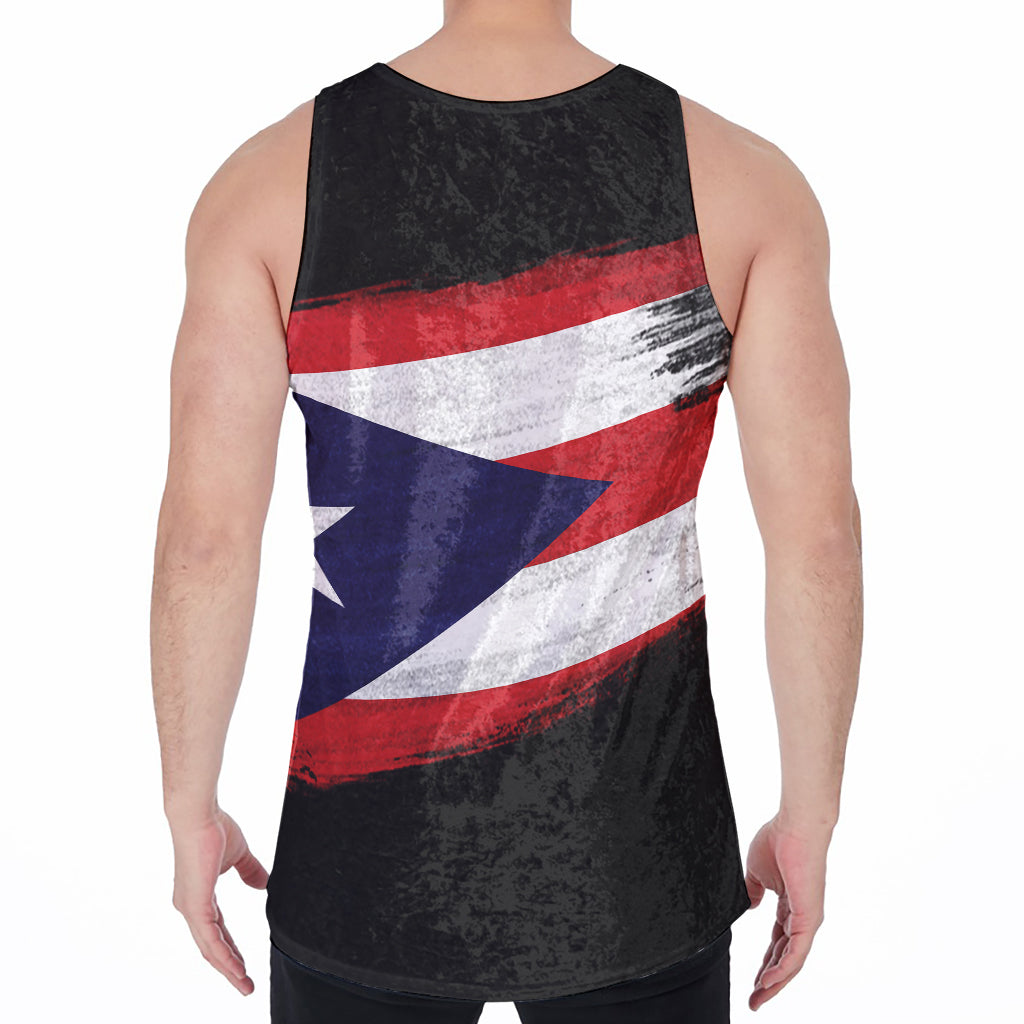 Flag Of Puerto Rico Print Men's Velvet Tank Top