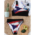 Flag Of Puerto Rico Print One Shoulder Bikini Top