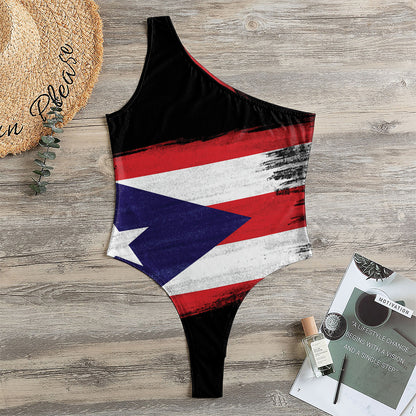 Flag Of Puerto Rico Print One Shoulder Bodysuit