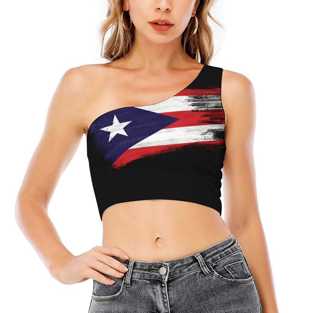 Flag Of Puerto Rico Print One Shoulder Crop Top