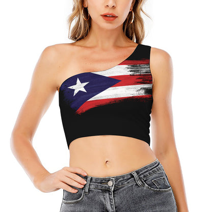 Flag Of Puerto Rico Print One Shoulder Crop Top