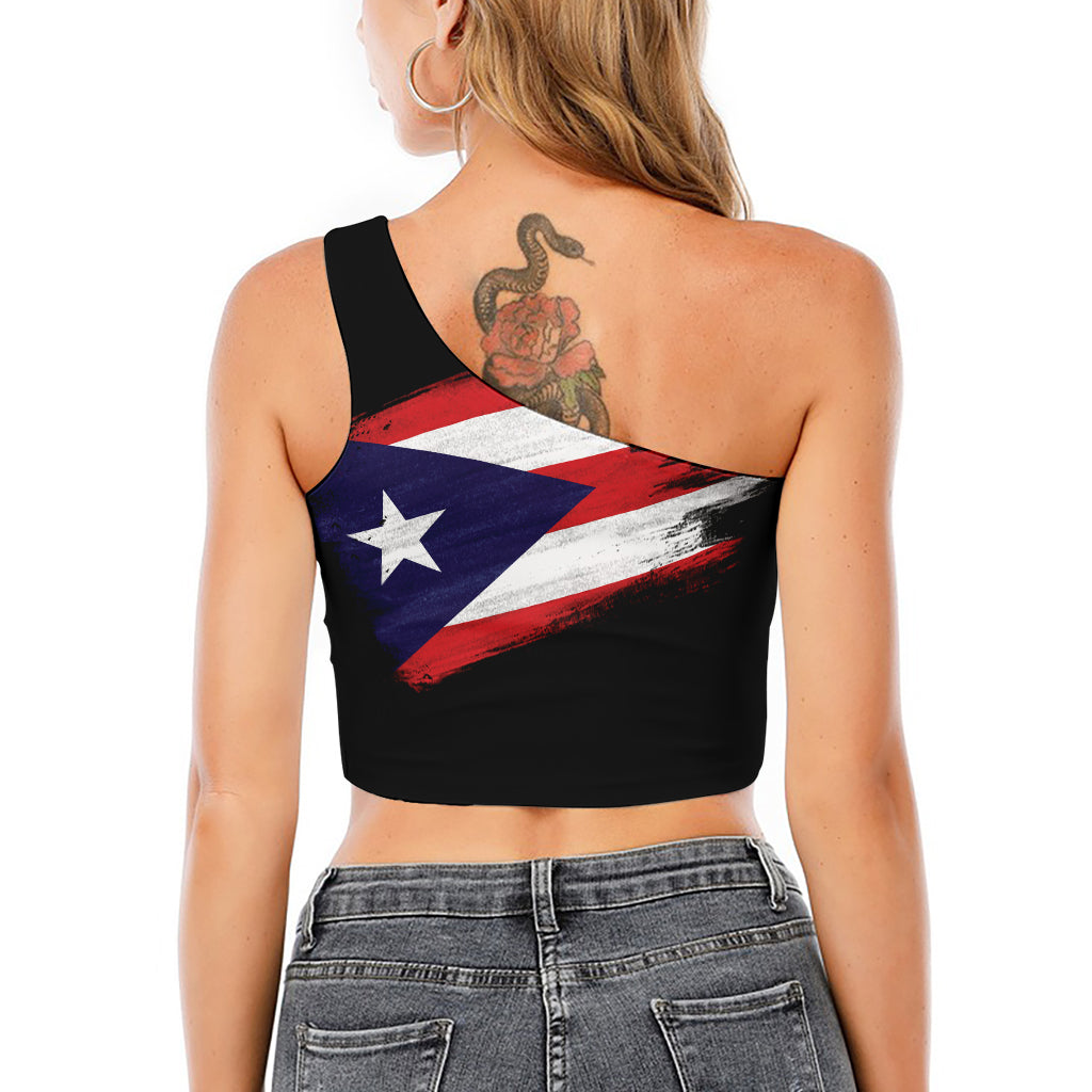 Flag Of Puerto Rico Print One Shoulder Crop Top
