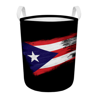 Flag Of Puerto Rico Print Round Laundry Basket