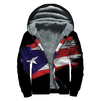 Flag Of Puerto Rico Print Sherpa Lined Zip Up Hoodie