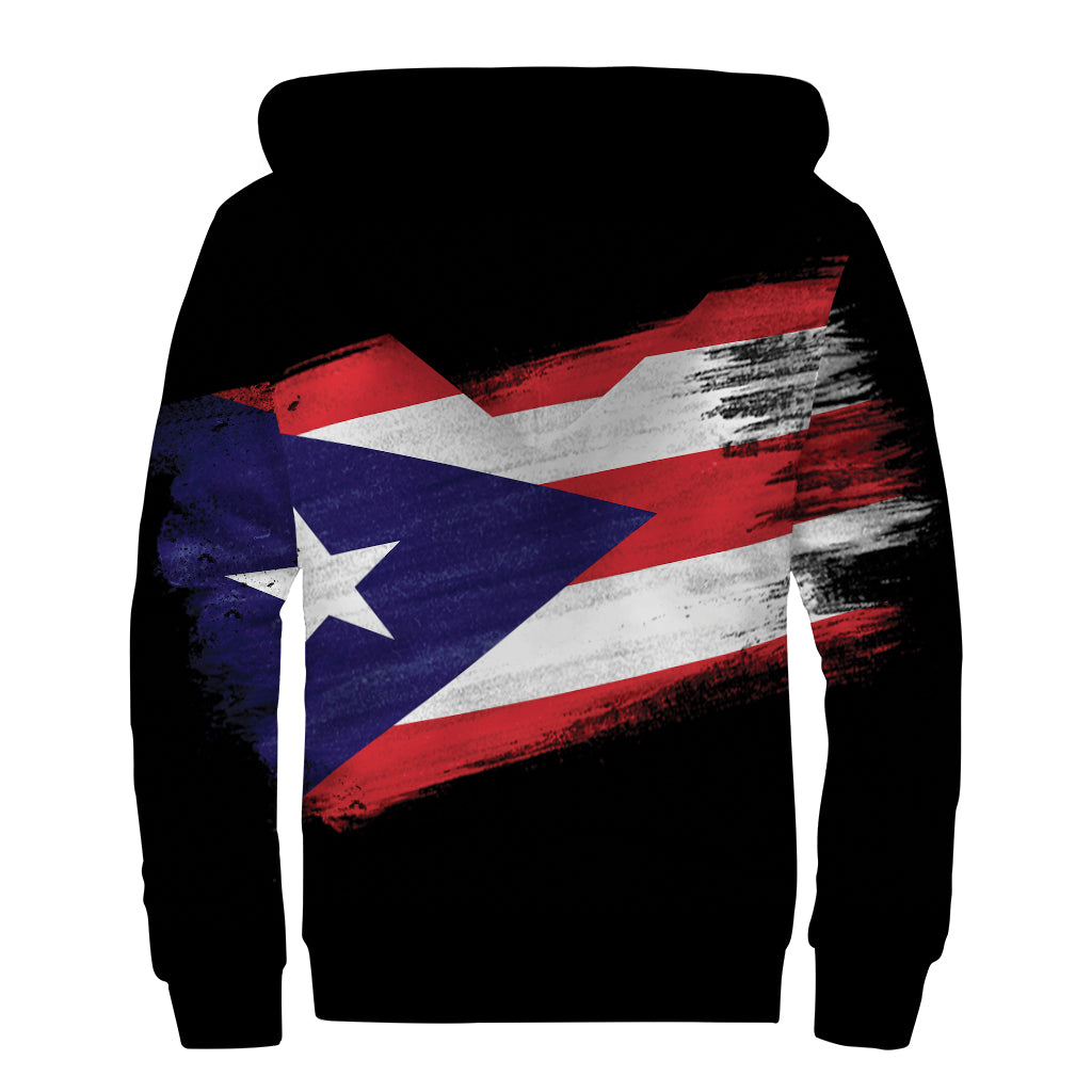 Flag Of Puerto Rico Print Sherpa Lined Zip Up Hoodie