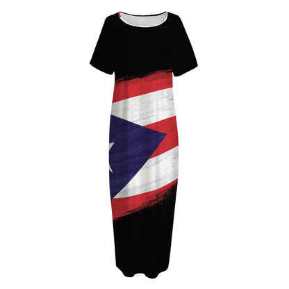 Flag Of Puerto Rico Print Short Sleeve Long Nightdress