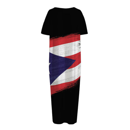 Flag Of Puerto Rico Print Short Sleeve Long Nightdress