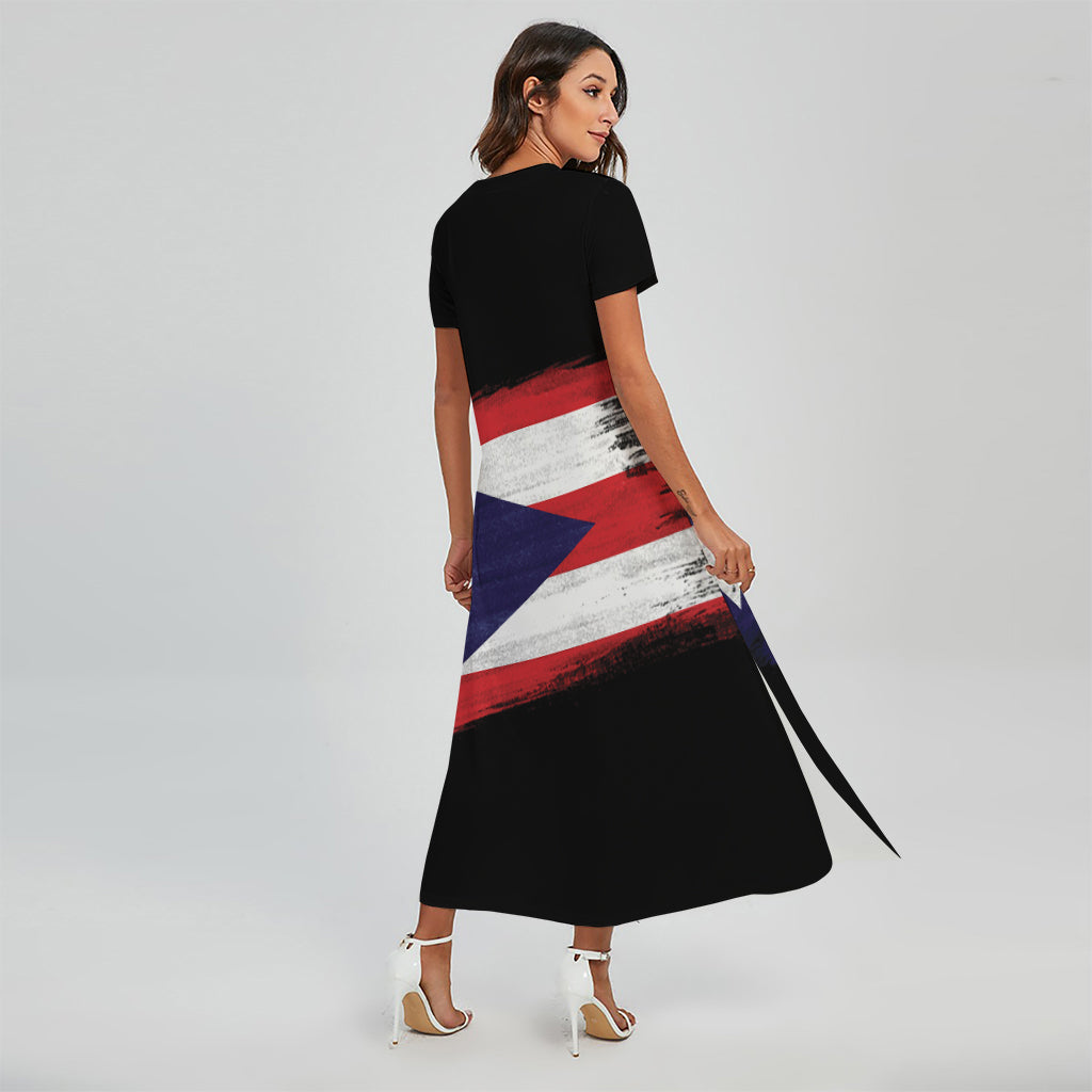 Flag Of Puerto Rico Print Short Sleeve Maxi Dress