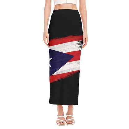 Flag Of Puerto Rico Print Side Slit Maxi Skirt