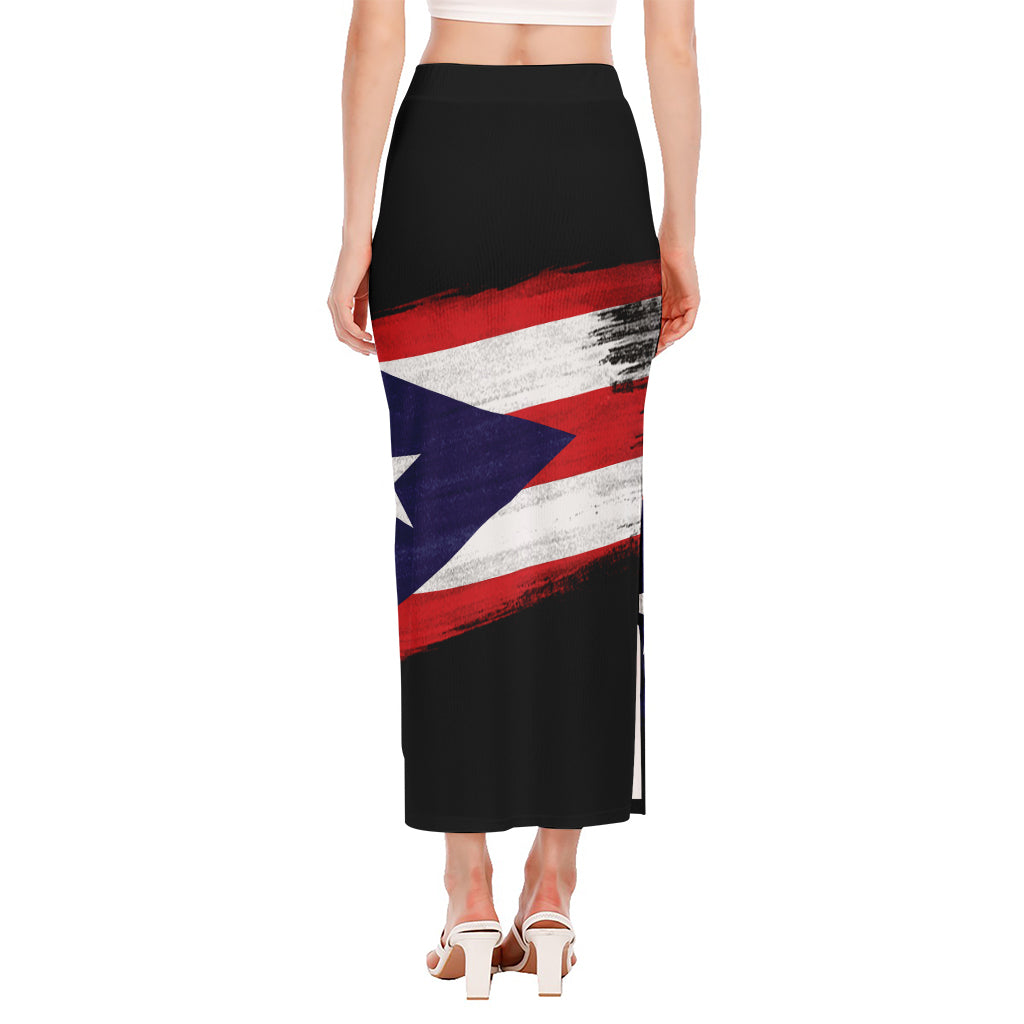 Flag Of Puerto Rico Print Side Slit Maxi Skirt