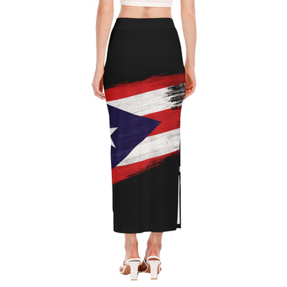 Flag Of Puerto Rico Print Side Slit Maxi Skirt