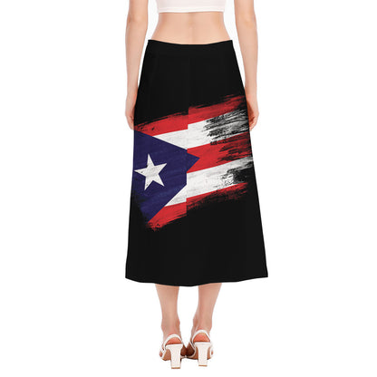 Flag Of Puerto Rico Print Side Slit Midi Skirt