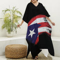 Flag Of Puerto Rico Print Silk V-Neck Kaftan Dress