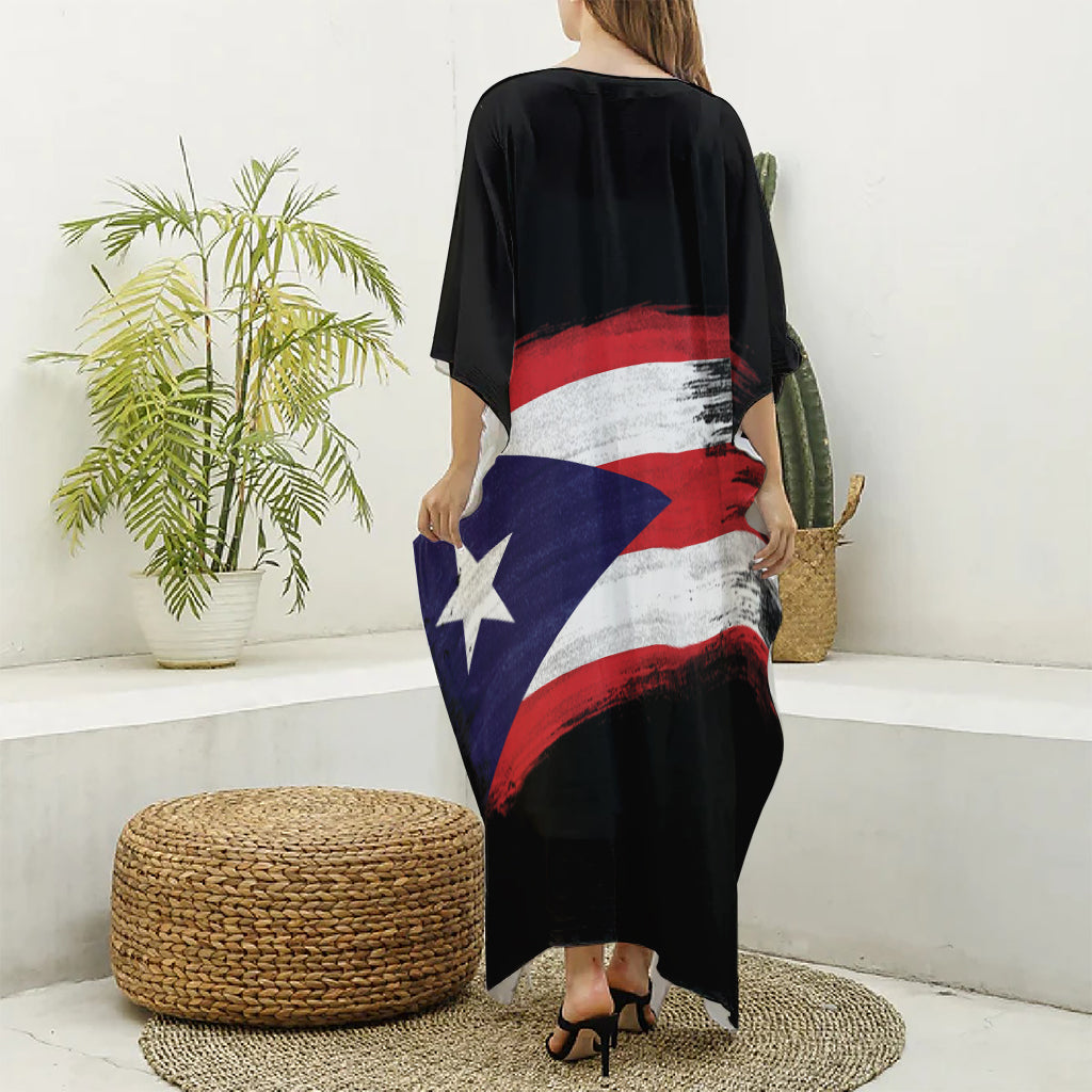 Flag Of Puerto Rico Print Silk V-Neck Kaftan Dress