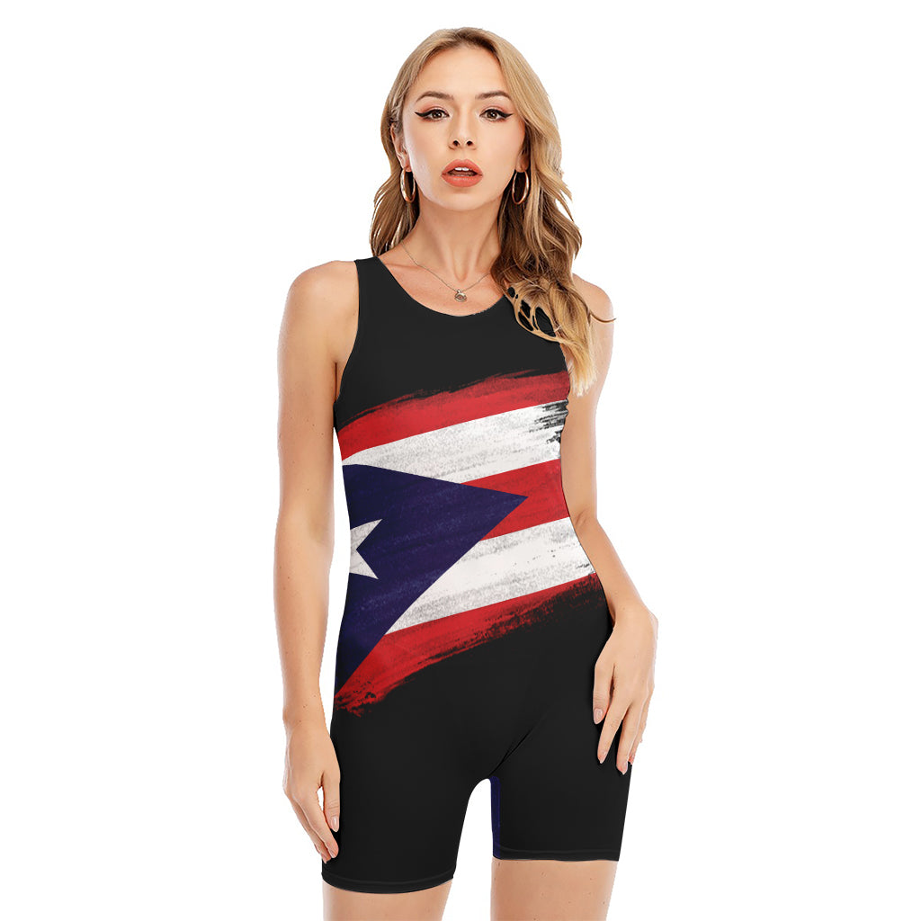 Flag Of Puerto Rico Print Sleeveless One Piece Swimsuit